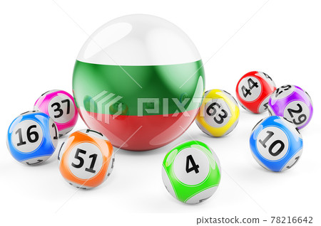 Lotto balls with Bulgarian flag. Lottery in Bulgaria concept, 3D rendering Lotto balls with Bulgarian flag. Lottery in Bulgaria concept, 3D rendering 78216642