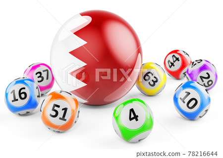 Lotto balls with Bahraini flag. Lottery in Bahrain concept, 3D rendering Lotto balls with Bahraini flag. Lottery in Bahrain concept, 3D rendering 78216644