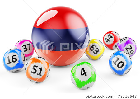 Lotto balls with Armenian flag. Lottery in Armenia concept, 3D rendering Lotto balls with Armenian flag. Lottery in Armenia concept, 3D rendering 78216648