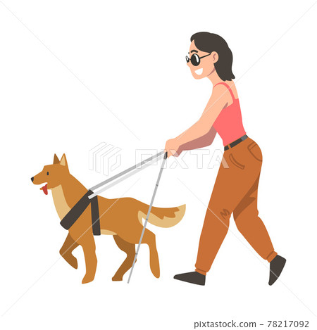 Seeing Eye Dog Guiding Blind Woman in Glasses, Trained Animal Helping Disabled Person Cartoon Vector Illustration 78217092