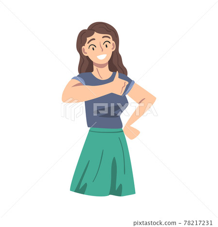 Smiling Female Showing Thumb Up Gesture as Approval or Agreement Sign Vector Illustration 78217231