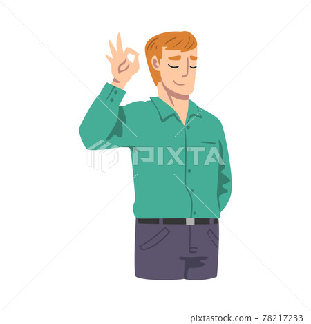 Smiling Male Showing OK Gesture as Approval or Agreement Sign Vector Illustration 78217233