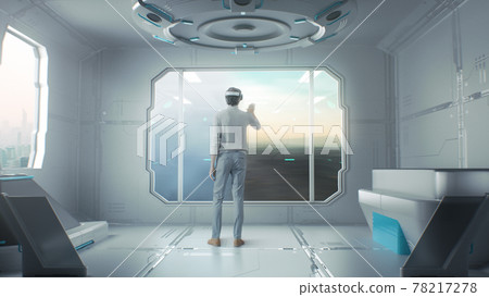 Anonymous man choosing window view in virtual reality room Anonymous man choosing window view in virtual reality room 78217278