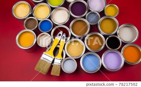 Paintbrush on cans with color Paintbrush on cans with color 78217502
