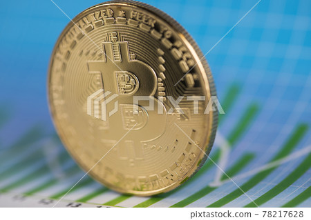Virtual money, Currency. Bitcoin coins, financial chart 78217628