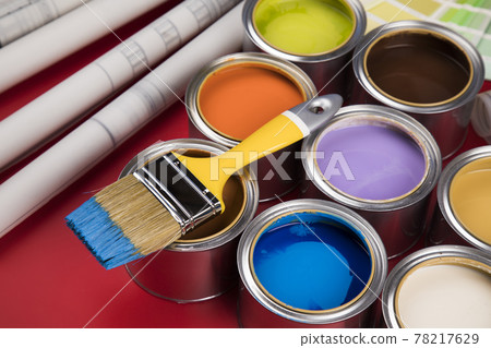 Paint can and paintbrush, Rainbow colors 78217629