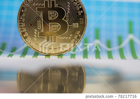 Virtual money, Currency. Bitcoin coins, financial chart 78217716