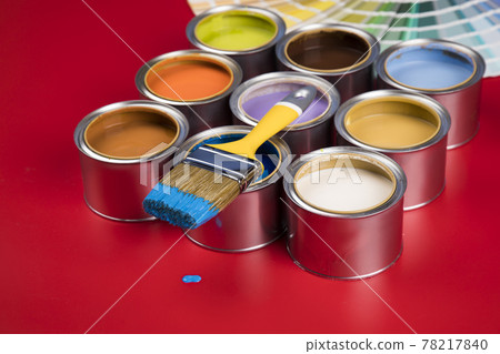 Colorful paint cans with paintbrush Colorful paint cans with paintbrush 78217840