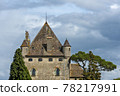 the castle of Yvoire is built on a point overlooking Lake Geneva, France	 78217991