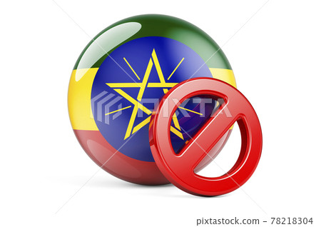 Forbidden symbol with Ethiopian flag. Prohibition in Ethiopia concept, 3D rendering 78218304