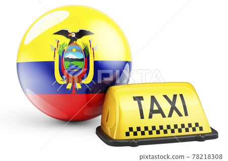 Taxi service in Ecuador concept. Yellow taxi car signboard with Ecuadorian flag, 3D rendering 78218308
