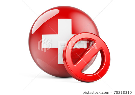 Forbidden symbol with Swiss flag. Prohibition in Switzerland concept, 3D rendering Forbidden symbol with Swiss flag. Prohibition in Switzerland concept, 3D rendering 78218310