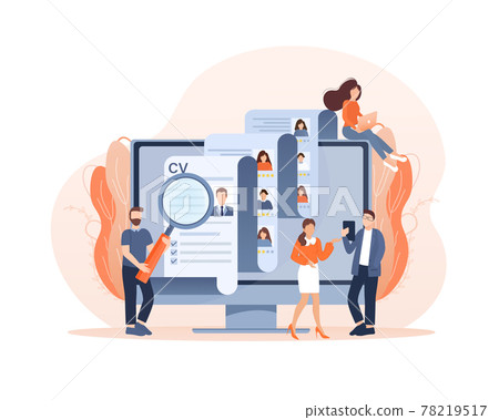 Resume people in flat style. People are lokking for new hires. Laptop screen. Vector illustration. 78219517
