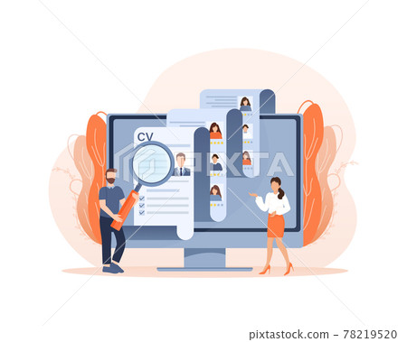 Resume people in flat style. People are lokking for new hires. Laptop screen. Vector illustration. Resume people in flat style. People are lokking for new hires. Laptop screen. Vector illustration. 78219520