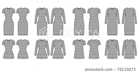 Set of Dresses sailor technical fashion illustration with stripes, long elbow short sleeve knee mini length pencil skirt 78219873