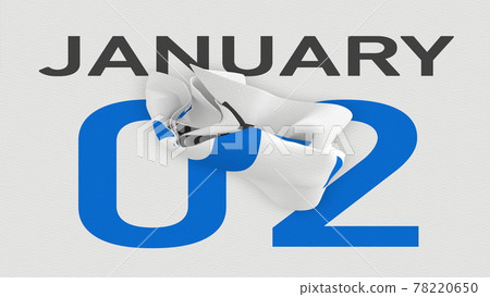 January 2 date behind torn page of a calendar, 3d rendering 78220650