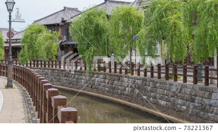 日本旅遊勝地。千葉縣香取市佐原市。柳樹和水道景觀。 78221367