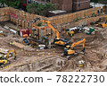 Excavators digging on skyscraper construction site with foundation pit 78222730