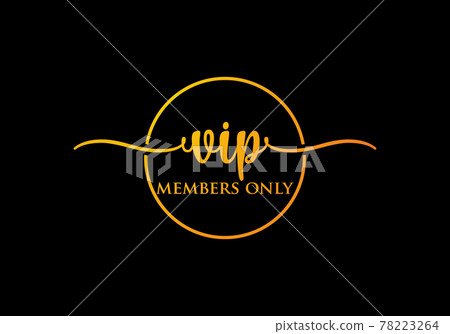 VIP members-only elegant emblem design template.  Golden vector illustration on black background 78223264