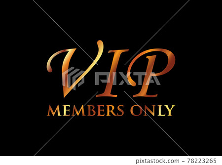 VIP members-only elegant emblem design template.  Golden vector illustration on black background 78223265