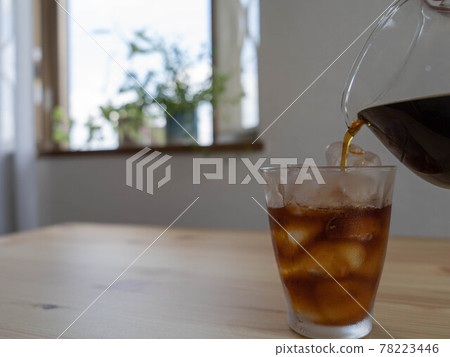 Pour coffee into a glass of ice | Iced coffee, summer image 78223446