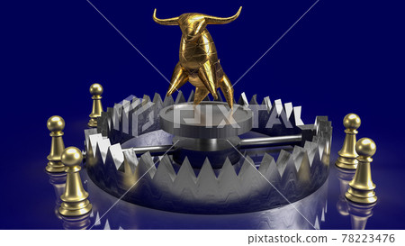 gold bull in trap and chess for business concept 3d rendering. gold bull in trap and chess for business concept 3d rendering. 78223476