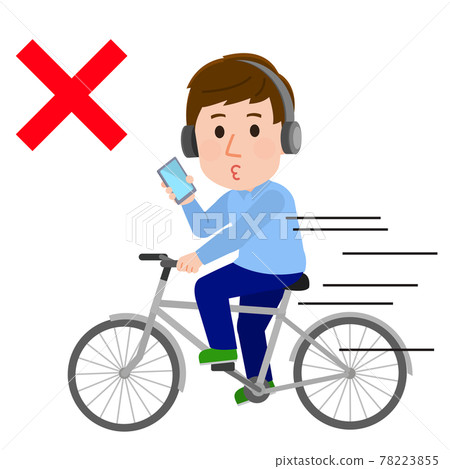 Illustration of a man driving a dangerous bicycle, traffic violation 78223855