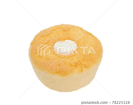 Chiffon Cake, a close up of homemade vanilla sponge cake with cream bakery isolated on white background. Chiffon Cake, a close up of homemade vanilla sponge cake with cream bakery isolated on white background. 78225128