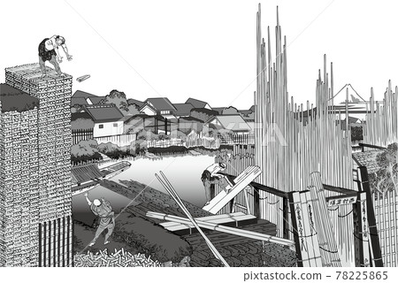 Katsushika Hokusai image Honjo Tatekawa black and white white background 78225865