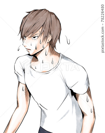 Cartoon-style color _ hot and sweaty man in white shirt _ vertical 78226480