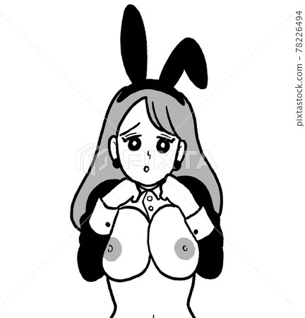 Illustration of a bunny girl with big boobs exposed in black and white 78226494
