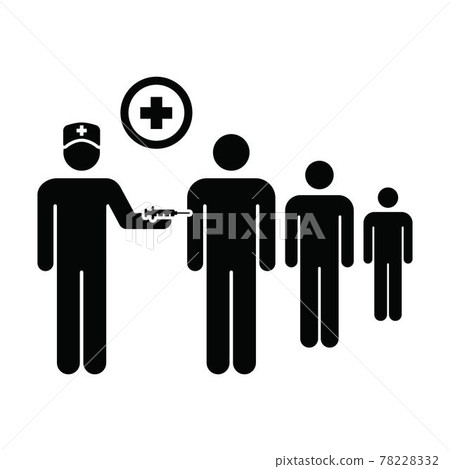 Vaccine centre icon vector with injection syringe person symbol for immunization in a glyph pictogram illustration Vaccine centre icon vector with injection syringe person symbol for immunization in a glyph pictogram illustration 78228332