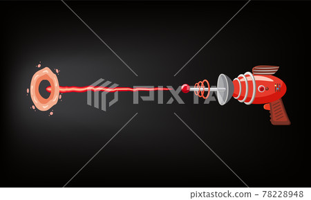 Blaster, laser, gan game, shot ray and flash, vector illustration, cartoon silhouette, red, blue, dark, for games, apps, concept for design 78228948