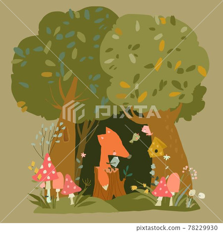 Little Red Fox reading Book in Summer Forest Little Red Fox reading Book in Summer Forest 78229930