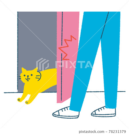 Illustration of a cat jumping out of the door 78231379