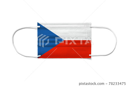 Flag of Czech Republic on a disposable surgical mask. White background Flag of Czech Republic on a disposable surgical mask. White background 78233475