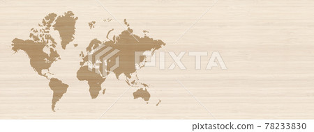 World map on beige wooden wall background. Horizontal banner 78233830