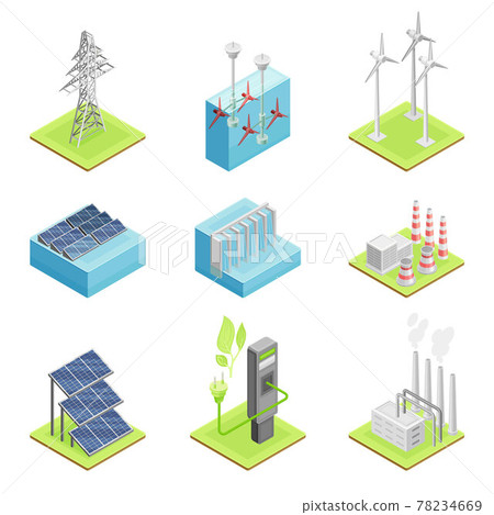 Renewable Green Energy Source with Wind Generator and Solar Panel Isometric Vector Set Renewable Green Energy Source with Wind Generator and Solar Panel Isometric Vector Set 78234669