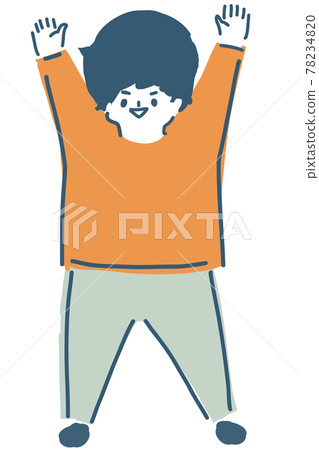 A boy who raises both hands drawn with a loose line A boy who raises both hands drawn with a loose line 78234820