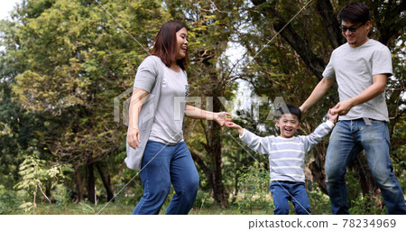 Happy Asian family dancing in the garden public park, Feeling happiness of holiday weekend concept Happy Asian family dancing in the garden public park, Feeling happiness of holiday weekend concept 78234969