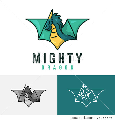 Mighty Horned Green Dragon Flying Wings Strong Legendary Logo 78235376