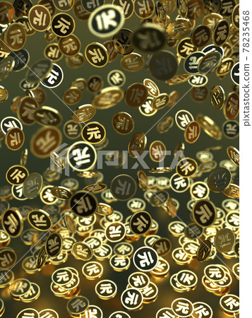 Former gold coin falling from the sky CG illustration vertical 78235468