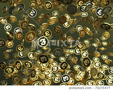 Pound sterling gold coin falling from the sky next to CG illustration 78235477