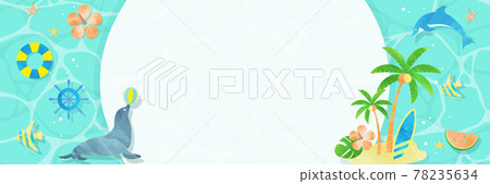 仲夏海灘水彩橫幅框架 / 3:1 風景 / 變化可用 78235634