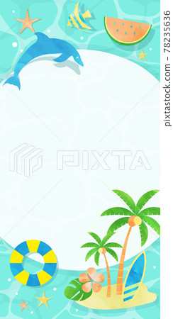 仲夏海灘水彩風格橫幅框架/1:2垂直/可用變化 仲夏海灘水彩風格橫幅框架/1:2垂直/可用變化 78235636