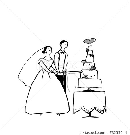 新娘和新郎，情侶，婚禮，婚禮（黑白）切蛋糕 78235944
