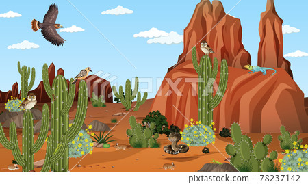 Desert forest landscape at daytime scene with desert animals and plants 78237142