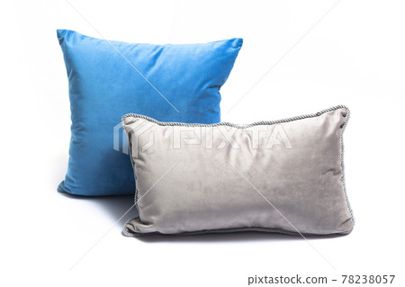 Blue and clean pillow isolated on white background. Close-up of blue pillow isolated on a white background. Blue and clean pillow isolated on white background. Close-up of blue pillow isolated on a white background. 78238057