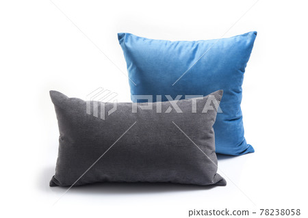 Blue and clean pillow isolated on white background. Close-up of blue pillow isolated on a white background. 78238058