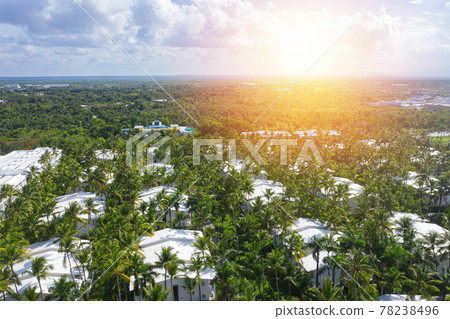 Aerial view from drone on caribbean resort in palm tree forest 78238496